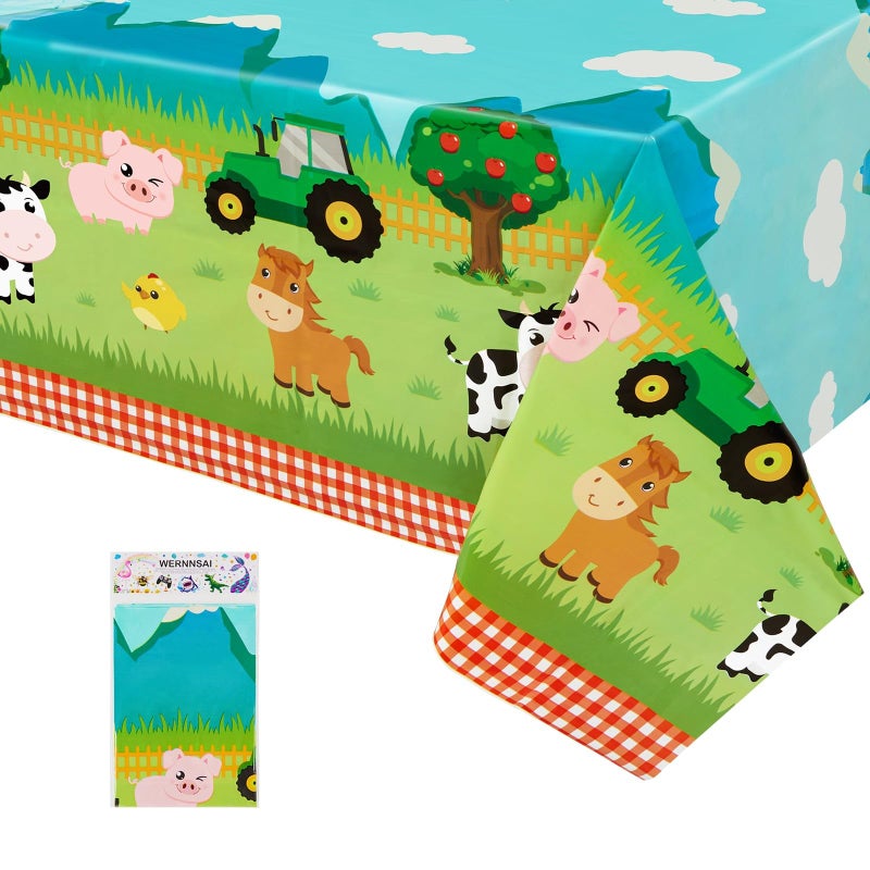 WERNNSAI 1 PCS Farm Animal Table Cloth - Farm Birthday Decorations Animal Party Tablecloth Barnyard Birthday Decorations for Picnics Baby Shower Party Favors 54" x 108" - Image 1